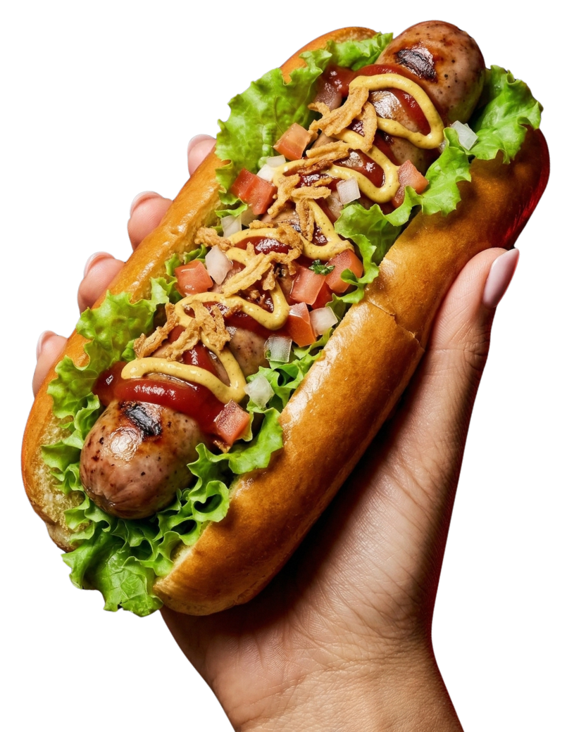 SMAQO loaded hot dog sub held in hand