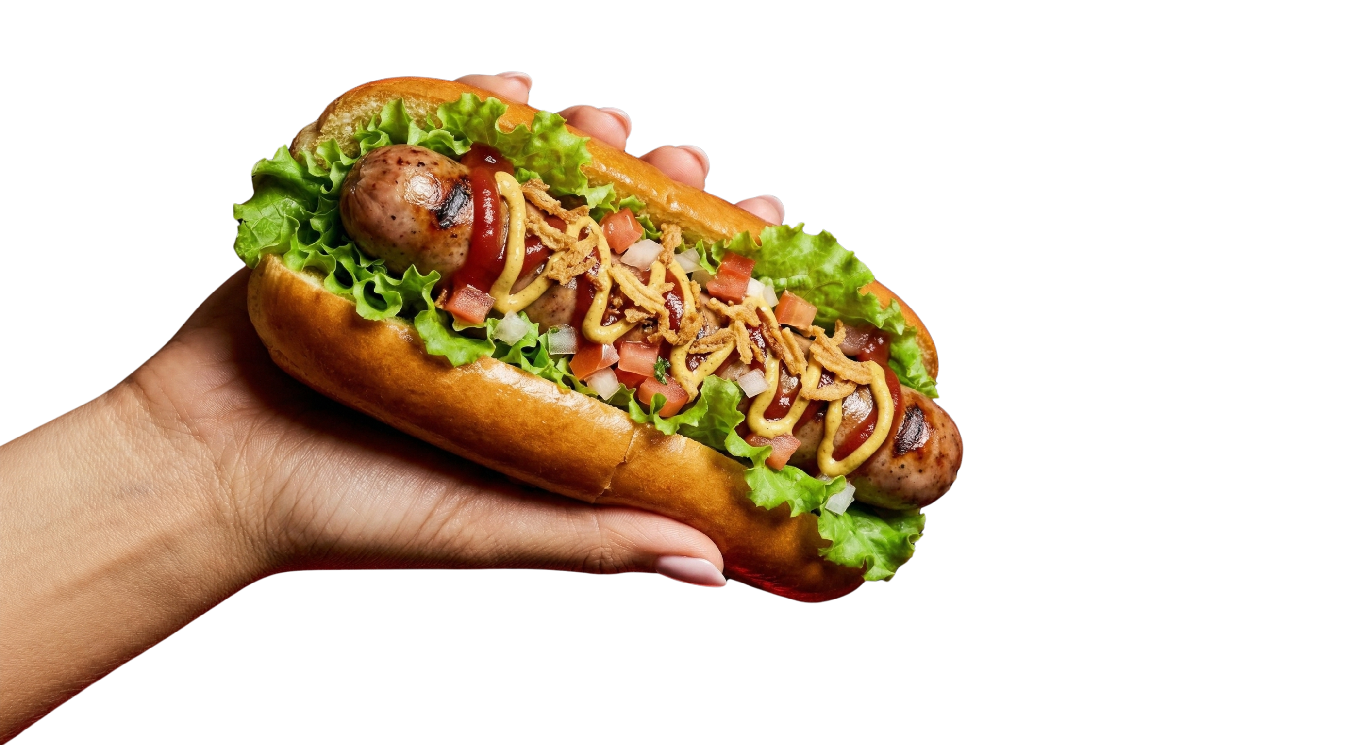 Juicy Smaqo hot dog sub held in hand